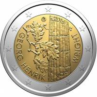 (021) Монета Финляндия 2016 год 2 евро "Георг Хенрик фон Вригт"  Биметалл  VF